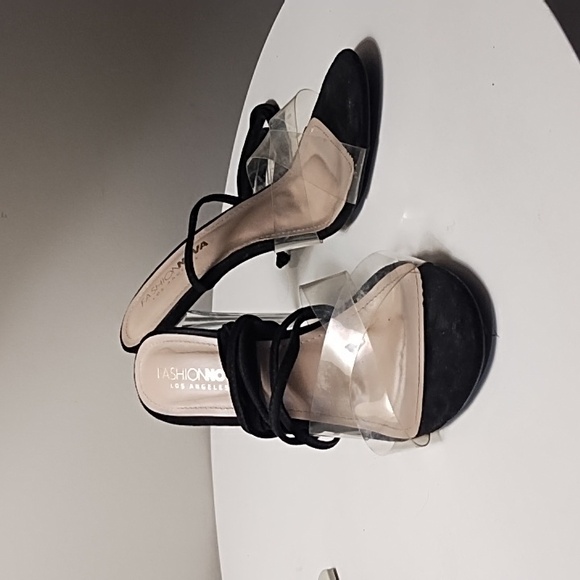 Fashion Nova clear & black lace-up stiletto sandals - Picture 5 of 7